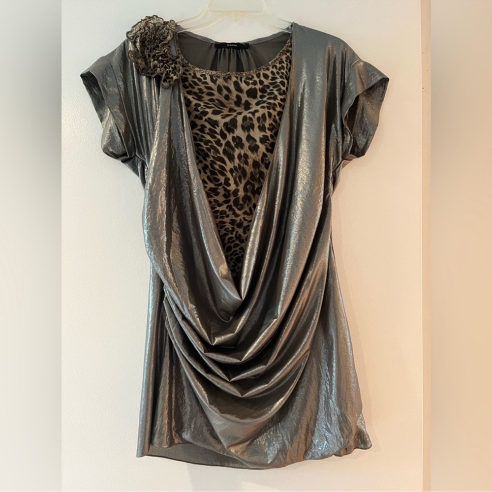 Maeva Metallic Silver Leopard Print Women's Mini Dress Size 4